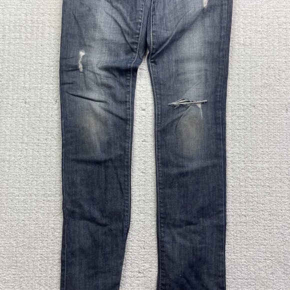 Y2K GUESS Jeans Sz 24 Distressed Low Rise STARLET Skinny Leg Dark Blue - Picture 3 of 15